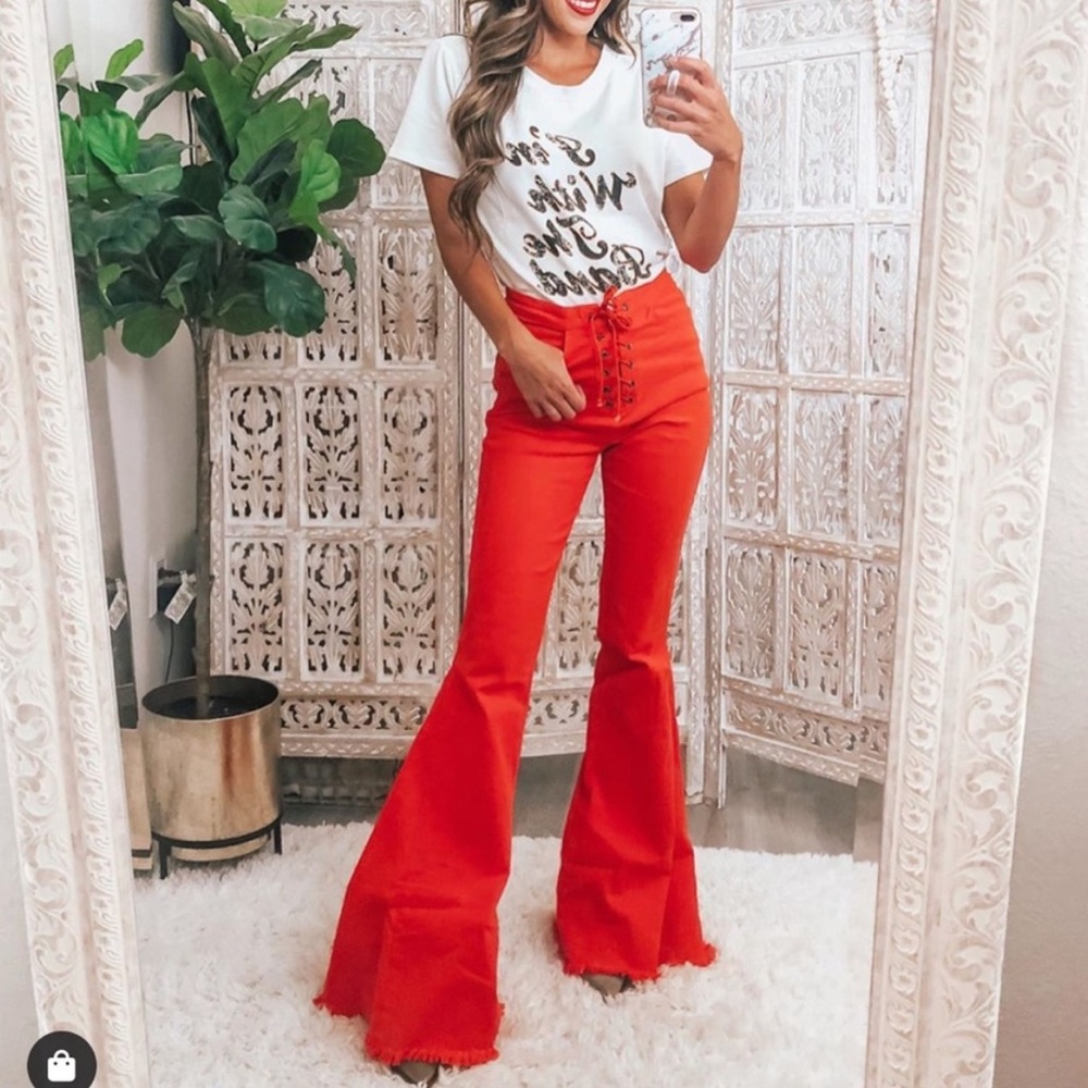 Red/Coral Flare Jeans
